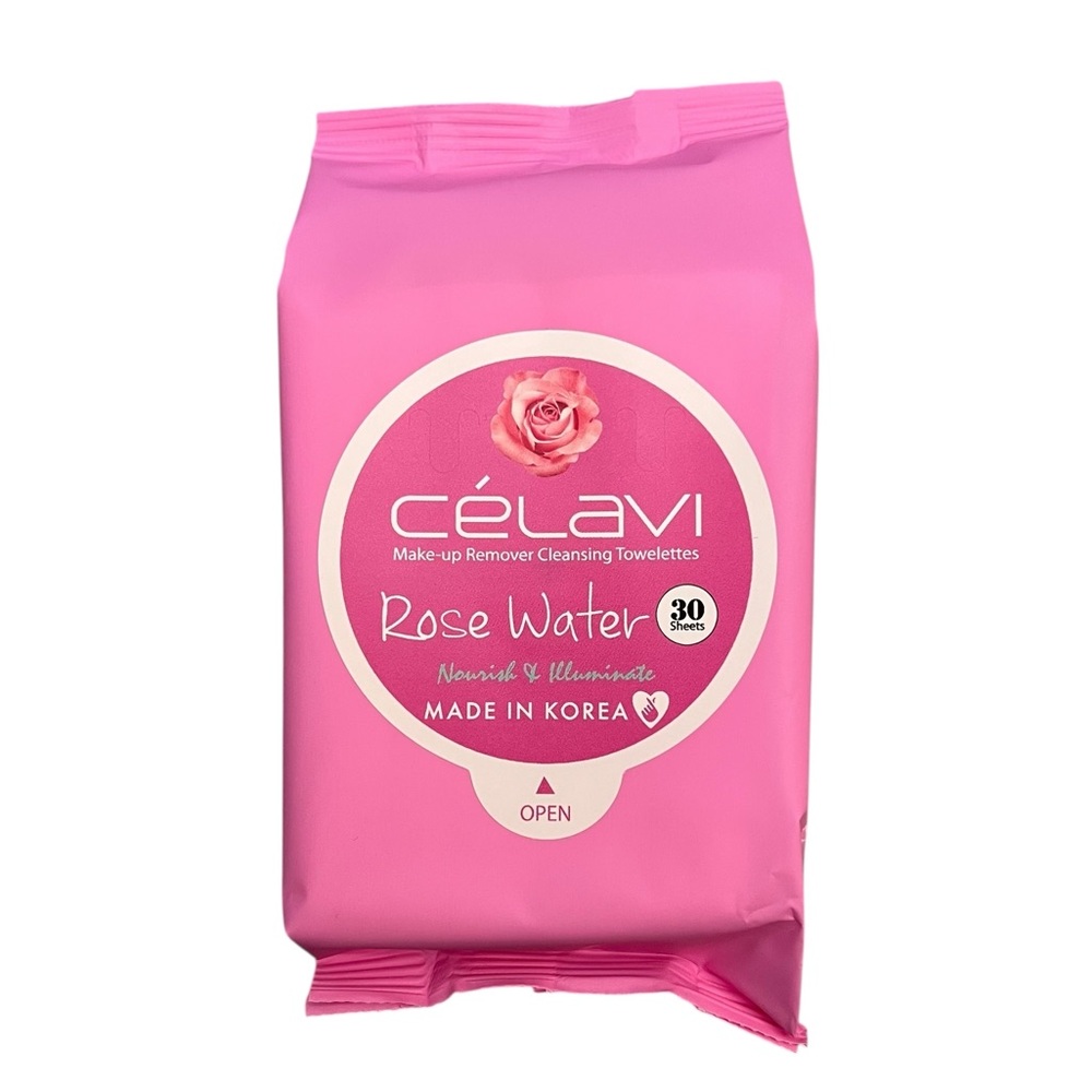 Celavi Rose Water Korean Makeup Remover Cleansing Wipes Removing 30 Towelettes
